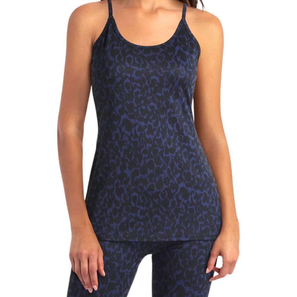 H Halston Studio Women's Top Tank Activewear Abstract Leopard Navy Small NEW